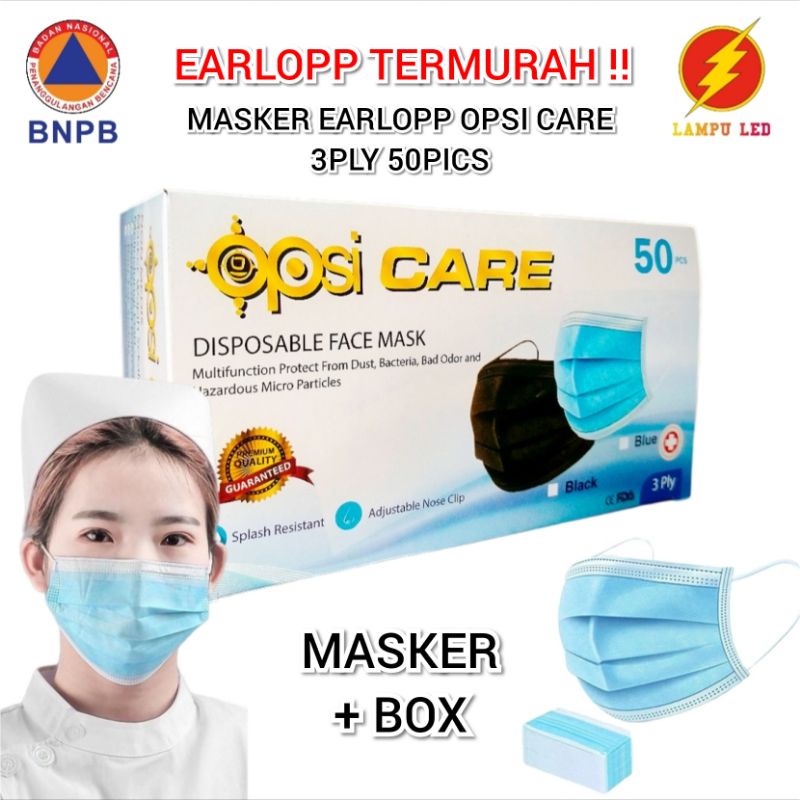 Masker Earloop Opsi Care 3 Ply 50 Pics Termurah