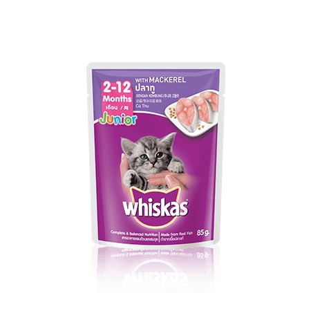 Whiskas junior pouch 85 gr tuna dan mackerel makanan kucing basah