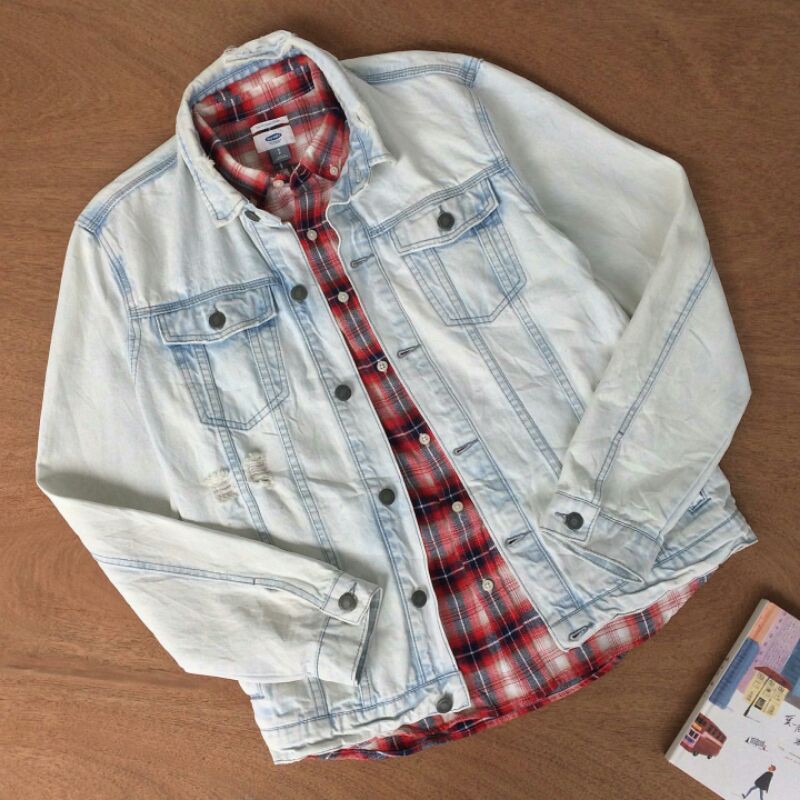 Jaket Jeans Pria BERSHKA Original Trucker Denim Ripped Distressed Type 3 Preloved Second Bekas