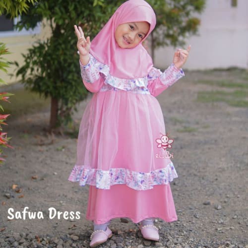 Dijual Safwa Dress - Baju Muslim Anak - Dress Muslim Anak - eLbi - Merah Muda, 1-2 tahun Diskon