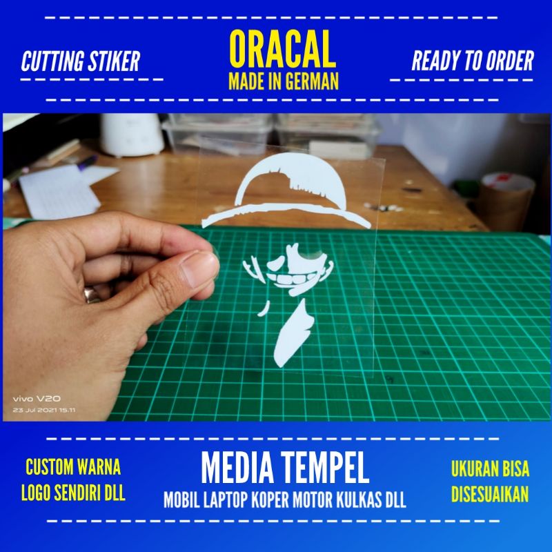 STIKER MUGIWARA LUFFY CUTTING BAHAN ORACAL CUSTOM LOGO