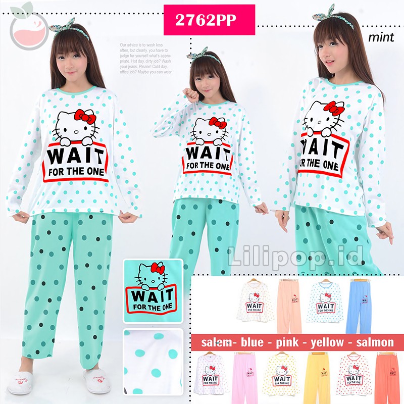 Baju Tidur Wanita PP Lengan Panjang Celana Panjang Baby Doll Bahan Kaos Allsize Murah