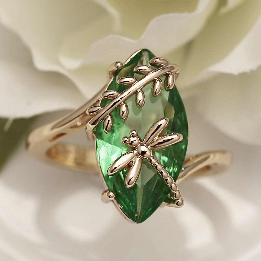 Hu Hu Hu Hu Hu Alat Bantu Pasang Kacamata♡ Cincin Wanita Desain Capung Hias Batu Permata Emeraldberlian Imitasi Transparan Untuk Pernikahan