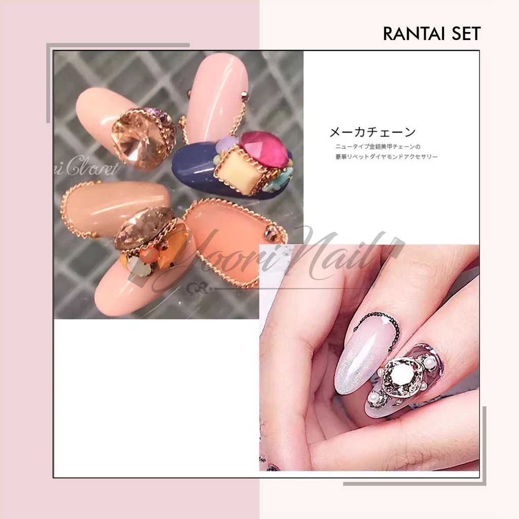 Rantai 6w nail art hiasan kuku chain nails 6 warna pack set