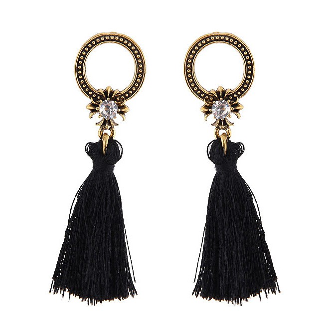 LRC Anting Tusuk Bohemia Round Shape Decorated Tassel Earrings