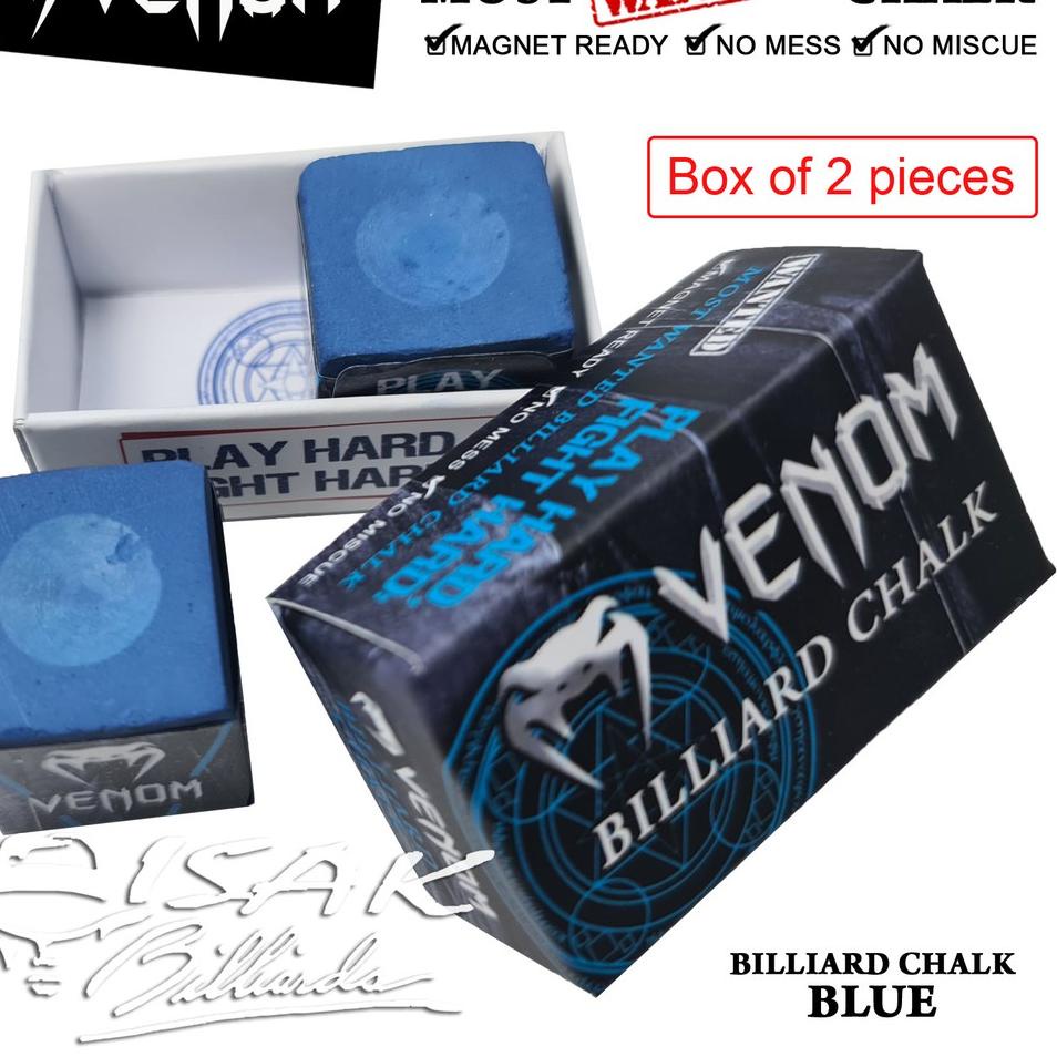 Pasti Datang Venom Chalk Blue - Magnet Ready Box 2 pcs Billiard Chalks Kapur Cuk Biliar Biru Asli