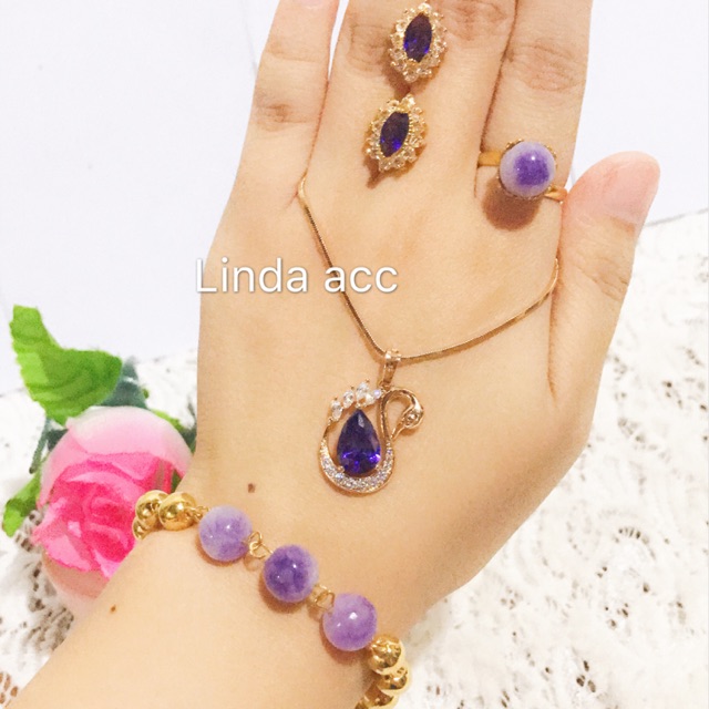 set permata giok warna ungu gelang giok 8