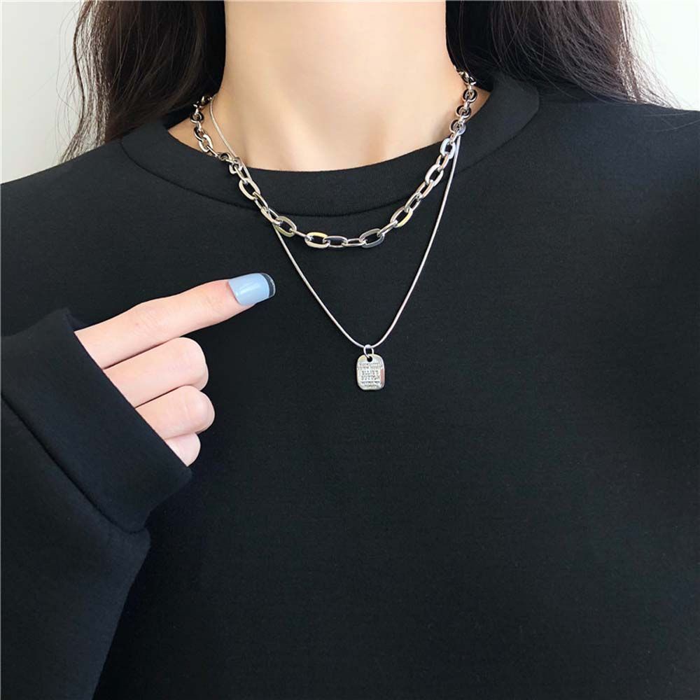 Needway  Korean Double Layer Necklace Girls Fashion Jewelry Clavicle Chain Women Metal Pendant Punk Hip-hop Personality Simple Alloy/Multicolor