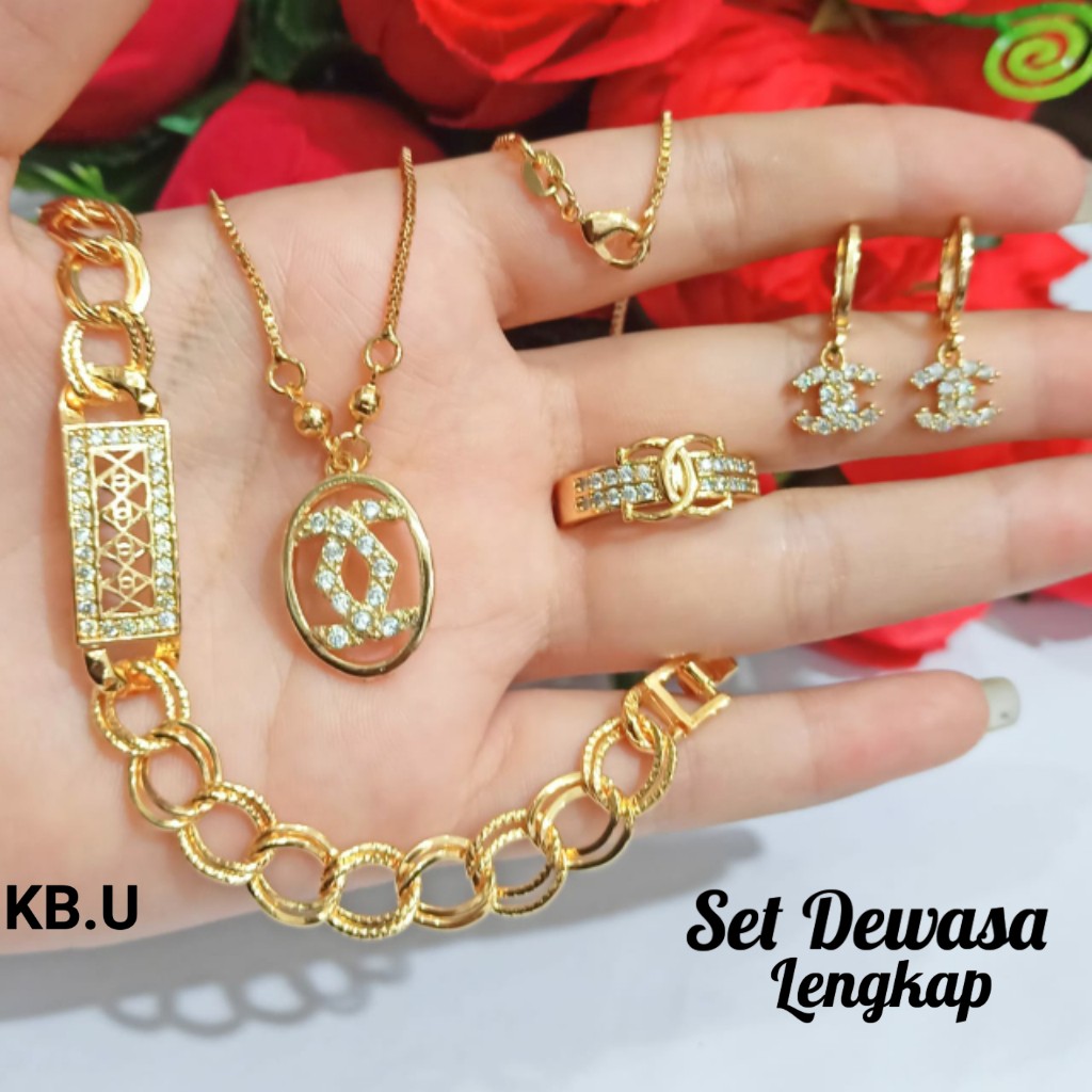 Perhiasan TITANIUM Set Dewasa Wanita Gold dan Silver Varian Motif Limited edition (COD)