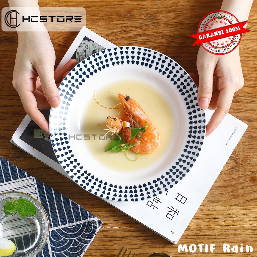 piring keramik makan bulat steak dan biasa 8 inch design jepang korea bisa untuk oven panggang-Piring Rain