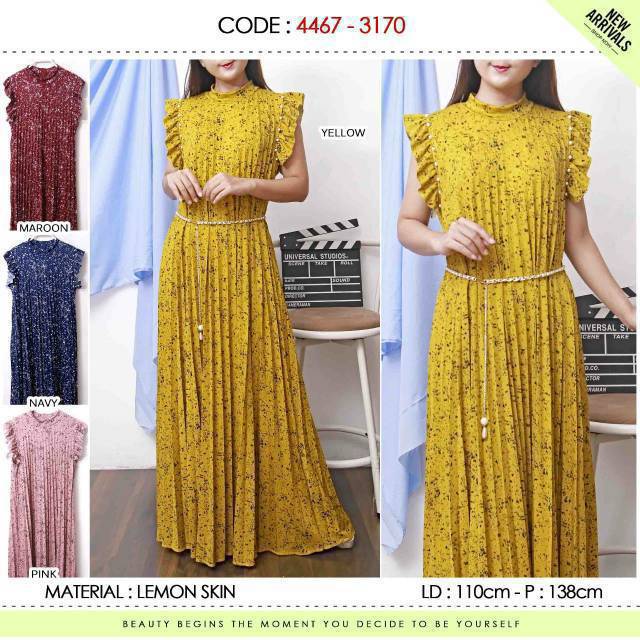 Gamis plisket yukensi model terbaru (Ori LV) bahan lemon skin import