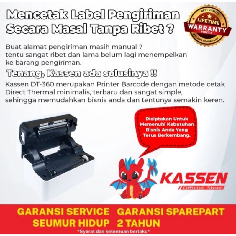 PRINTER LABEL PENGIRIMAN, BARCODE STICKER KASSEN - BLUETOOTH &amp; USB