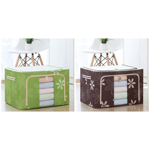 BOX Penyimpanan Kotak Pakaian Bedcover Selimut LARGE STORAGE BOX Double Zipper large 66 Liter Motif Flower Serbaguna