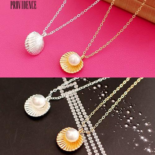 [Bayar Di Tempat]Elegan Faux Pearl Shell Charm Dipoles Kalung