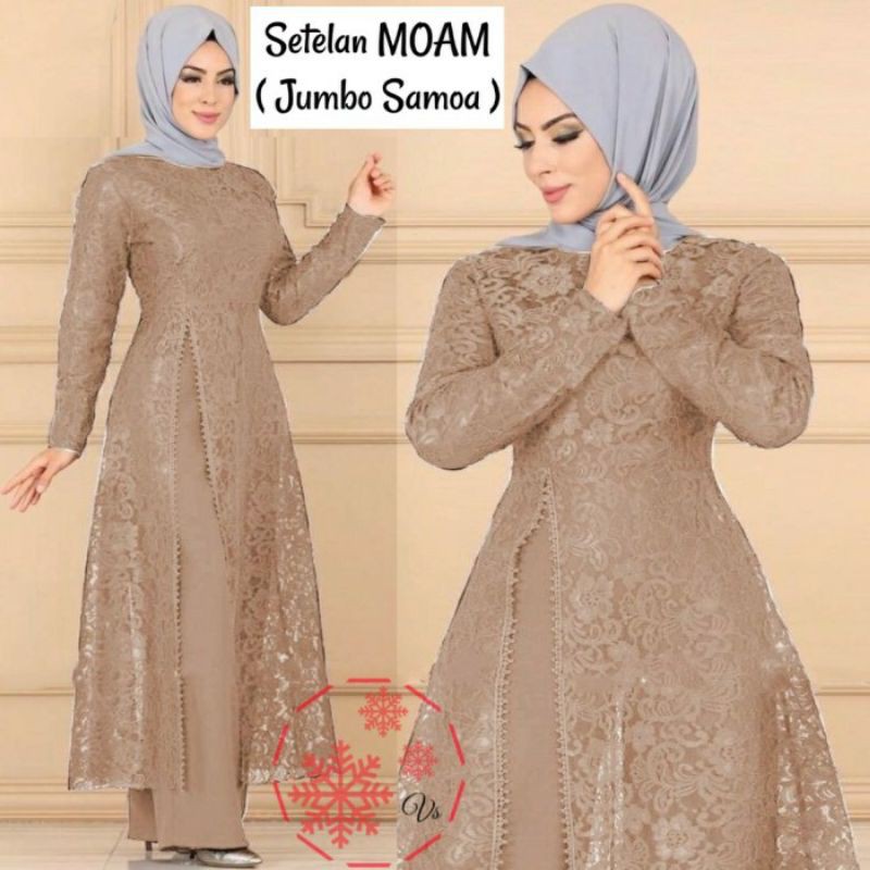 Setelan Celana Kulot Wanita-Setelan Celana kulot Jumbo One set-Setelan Baju Pesta Bahan Brukat Murah