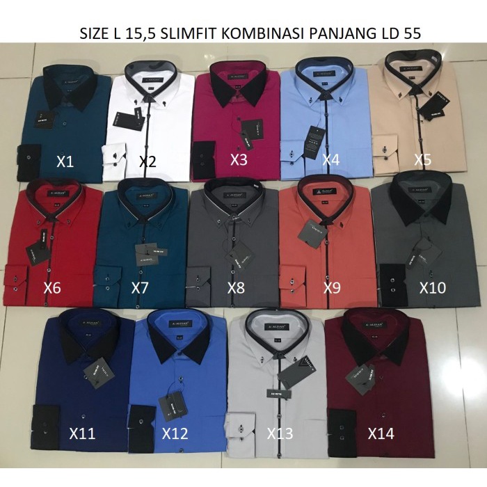 Kemeja Alisan Slimfit Kerah & Lengan Kombinasi Panjang 14,5 - 16