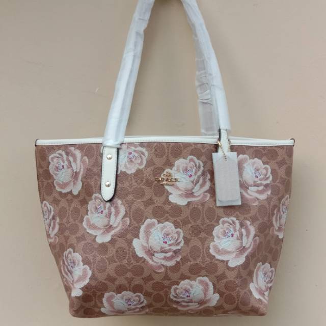 Coach City Zip Tote Signature with Flower Printed