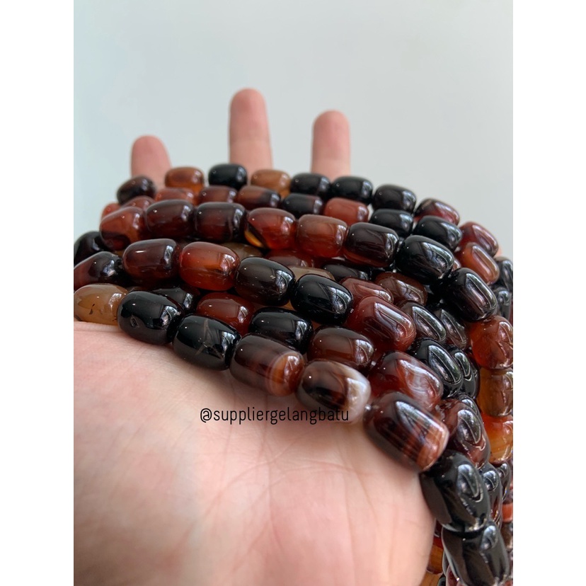 batu Penden tabung black red agate 10mm bahan akik sulaiman agatis bahan kalung gelang batu alam asli etnik vintage