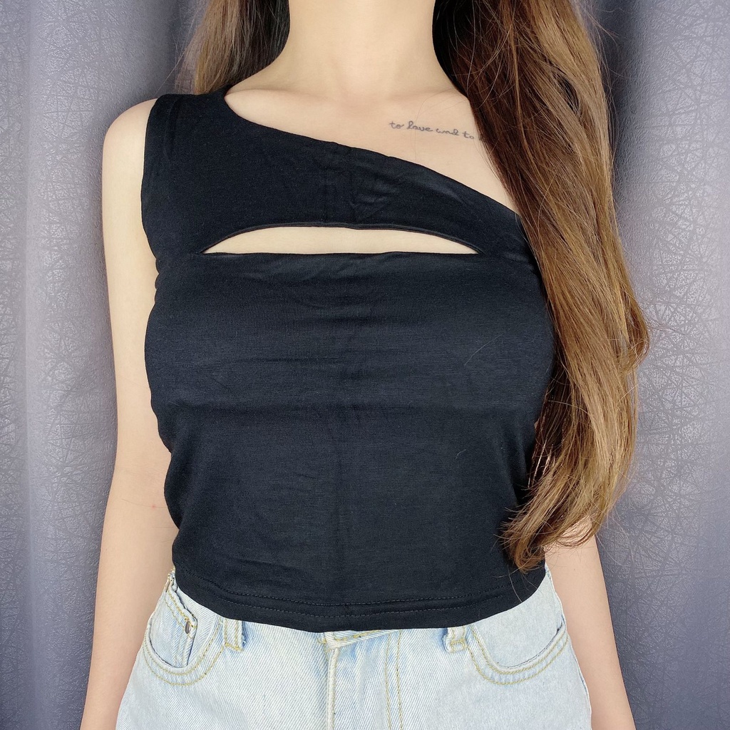 Vimel Collection - Tanktop one shoulder open chest / crop top / tanktop korea