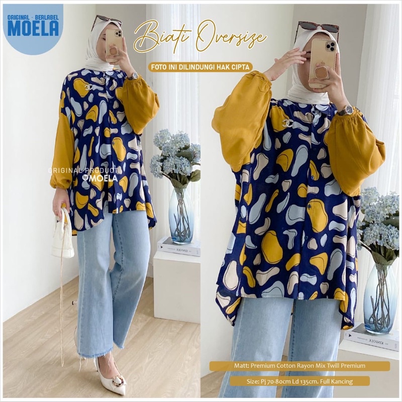 Biati Oversize Original by Moela Berlabel Kemeja Motif Kombinasi Oversize Blouse Bahan Rayon Premium