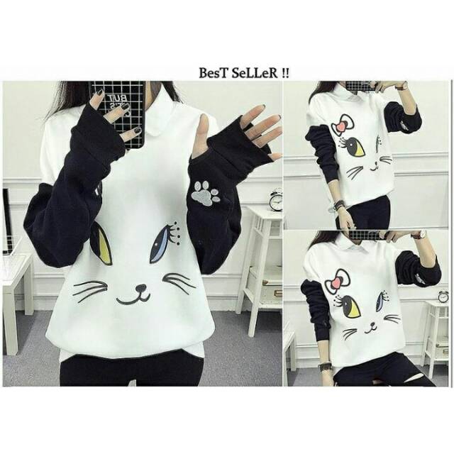 LL-sweater Roundhand Cat Bahan bebytery fit L tanpa kerah