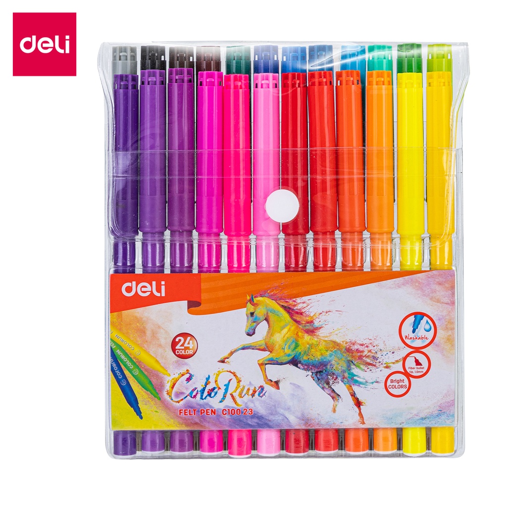 HAPPY TIME DELI SPIDOL WARNA EC100 ISI 12/18/24 WARNA FELT PEN 1.0mm ALAT TULIS KANTOR SEKOLAH