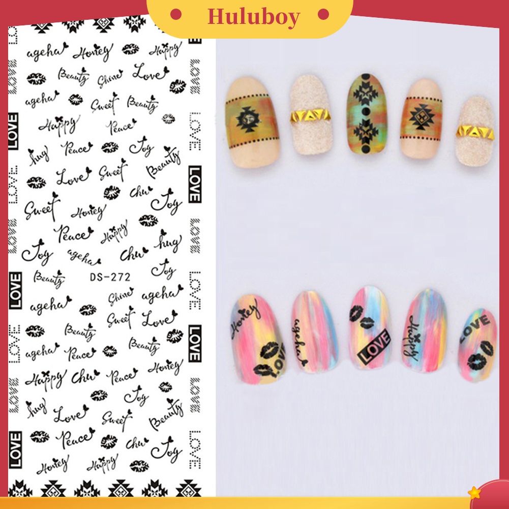 Huluboy Huluboy♡ Stiker Kuku Motif Bunga / Bulu / Kupu-Kupu / Tulisan Untuk DIY Manicure