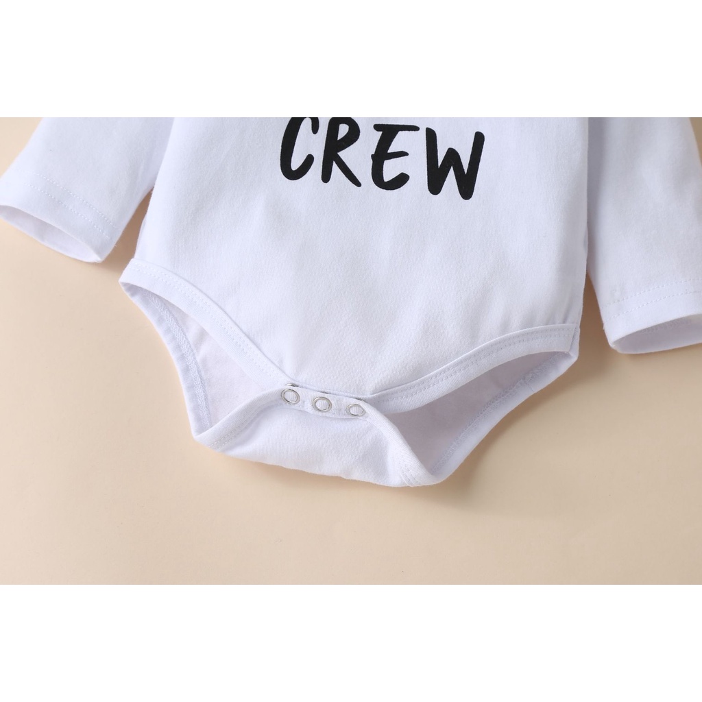 JC01 NEW Set  baju jumper dan celana dengan topi  /pakaian romper bayi  motif new to the crew