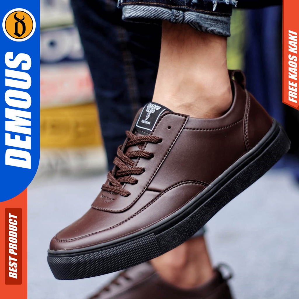 Demous Sepatu Kasual Pria Casual Sneakers Kulit Pu Kerja Hitam Coklat Rover