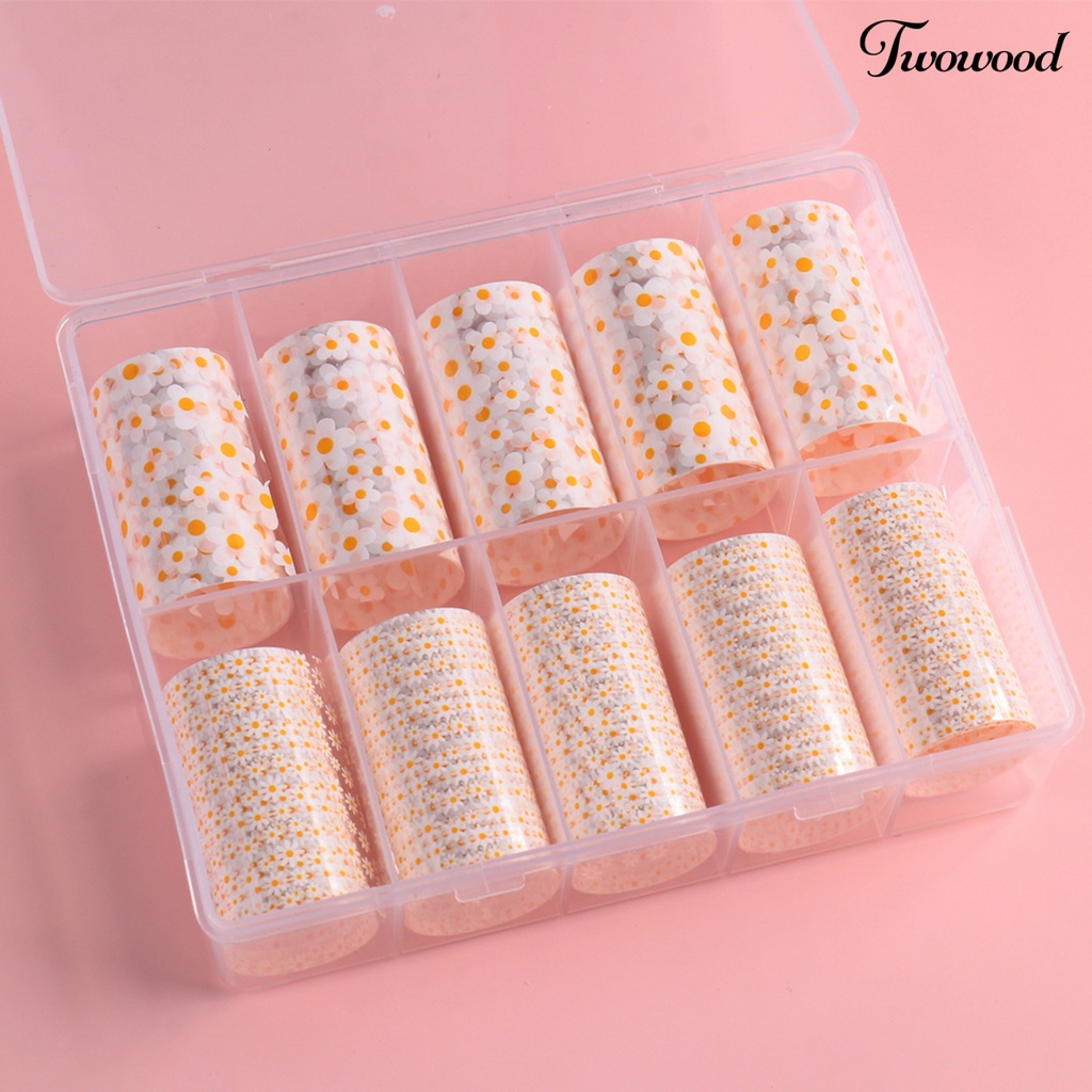 Twowood 10 Rol / Set Stiker Kuku Motif Bunga Krisan Untuk Aksesoris Nail Art / Manicure