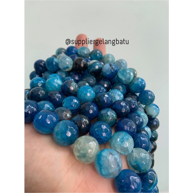 batu AQUAMARINE SERAT BIRU TUA FACETED 14mm cutting aksesoris craft