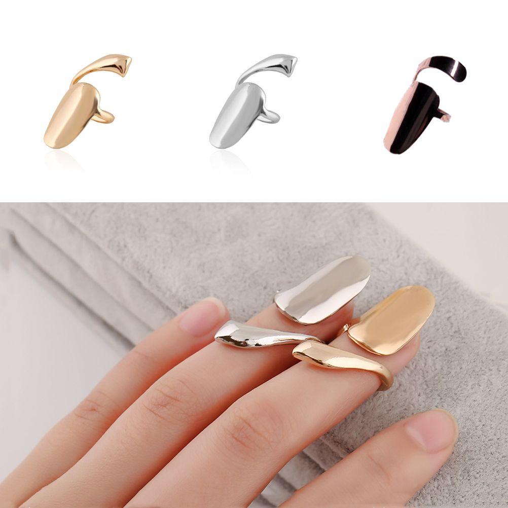 Lily Ujung Jari Cincin Kuku Wanita Fashion Punk Logam Nail Art Jari Kuku Rings