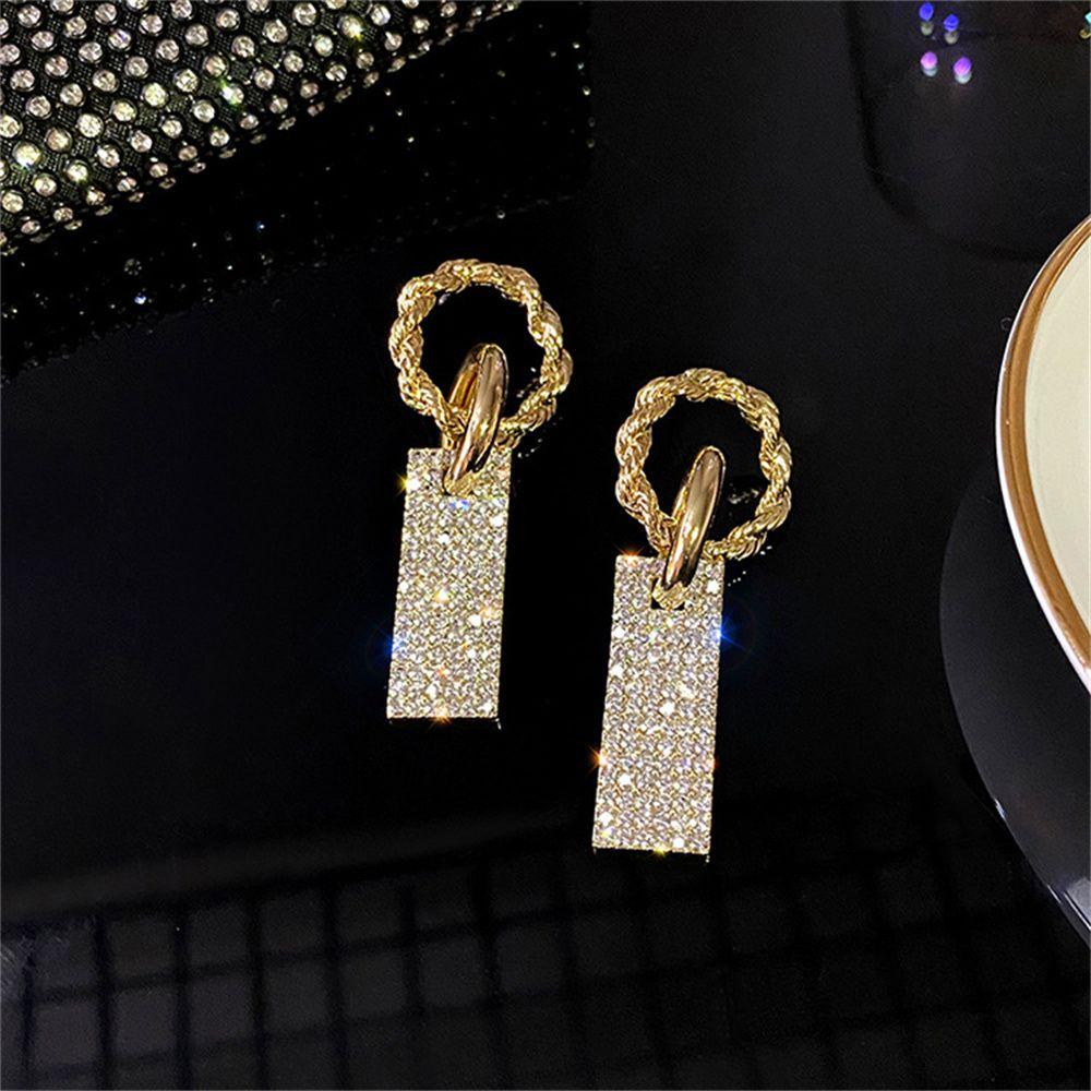 Lily Square Kristal Anting Hadiah Aksesoris Pesta Pernikahan Wanita Gadis Drop Earrings