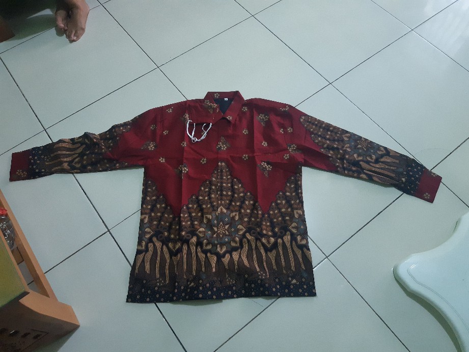 Cod Kemeja Batik Pria Furing Braja Lengan Panjang Merah Maron Kamulyan Modern