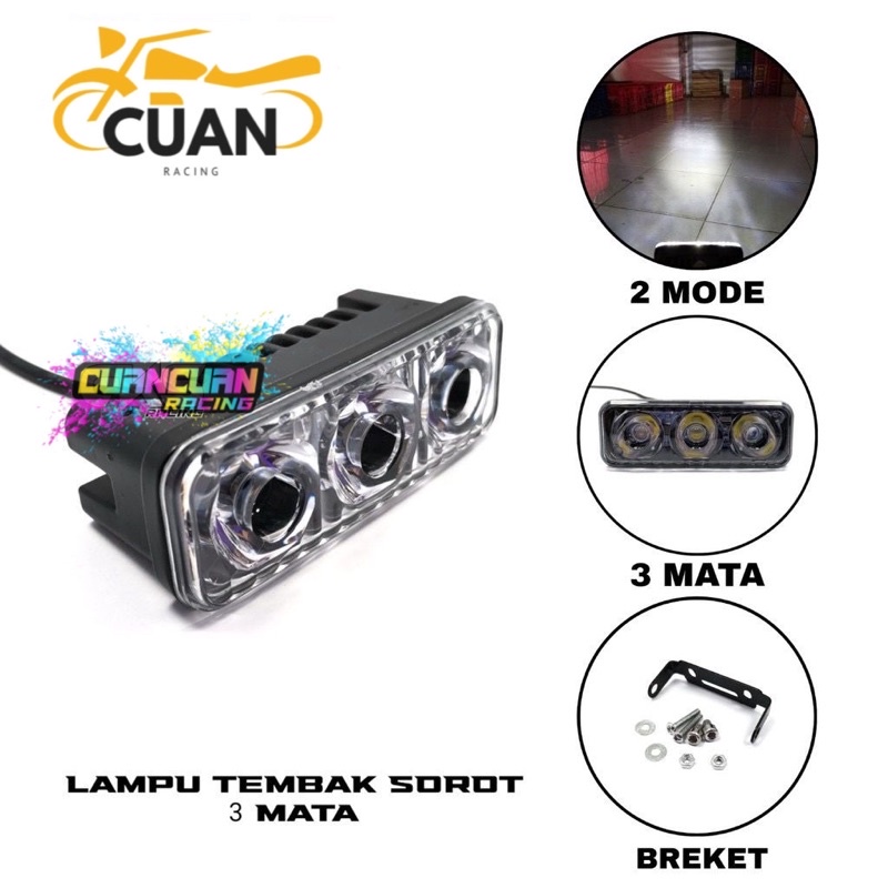 Lampu Tembak LED E03 Sorot Cree 3 Mata 9 Watt Motor Mobil E03R Kabut Worklight foglamp foglight
