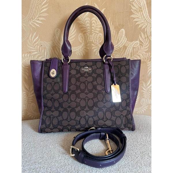 Preloved authentic tas original coach ungu purple crosby carryall bag signature jacquard