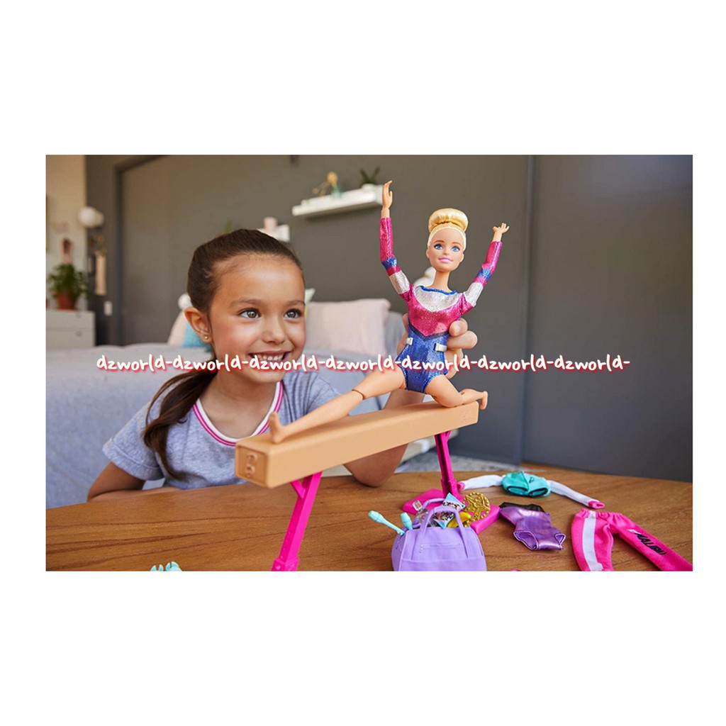 Barbie Gymnastics Doll And Playset With Twirling Feature Mainan Boneka