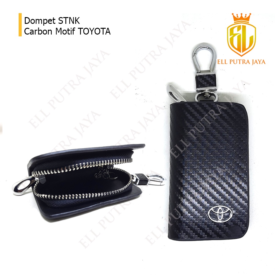 Dompet STNK Gantungan Kunci Motif Carbon Hitam Logo Toyota