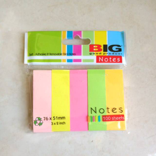 

Stick Notes 5 warna BIG 76 x 51 mm ( 5 x 100 lembar )