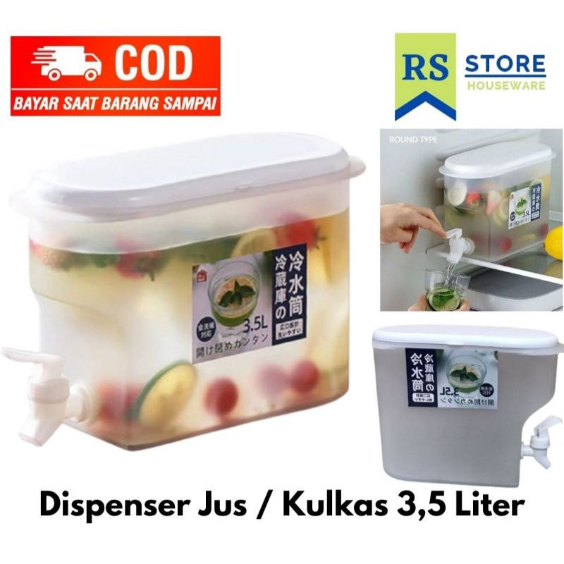 Tempat air minum dispenser kulkas jus minuman 3,5 liter portable kran keran wadah miniuman es,es bat