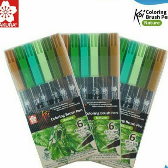 

(BISA COD) Brush Pen Sakura Set 6 Nature Koi Coloring Brush Pen PRODUK TERBATAS Kode 1401