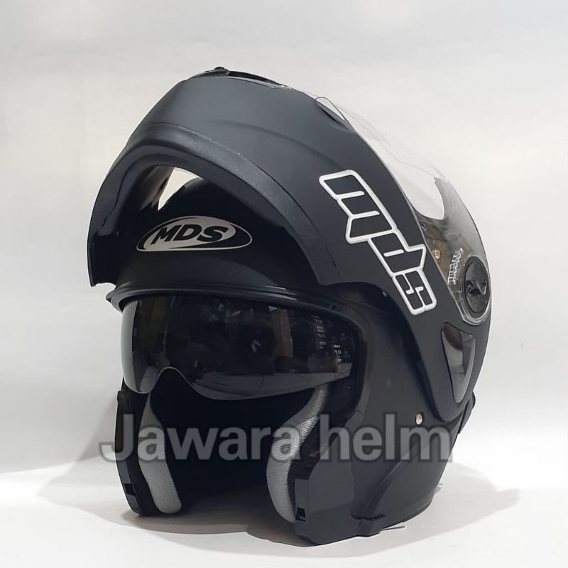 Helm Mds pro rider solid black dof hitam dof double visor modular