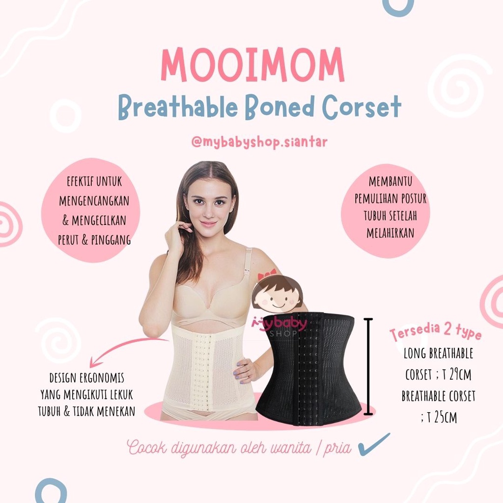 Mooimom LONG Breathable Boned Corset 29cm| Mooimom Breathable boned corset 25cm | Korset Pelangsing 