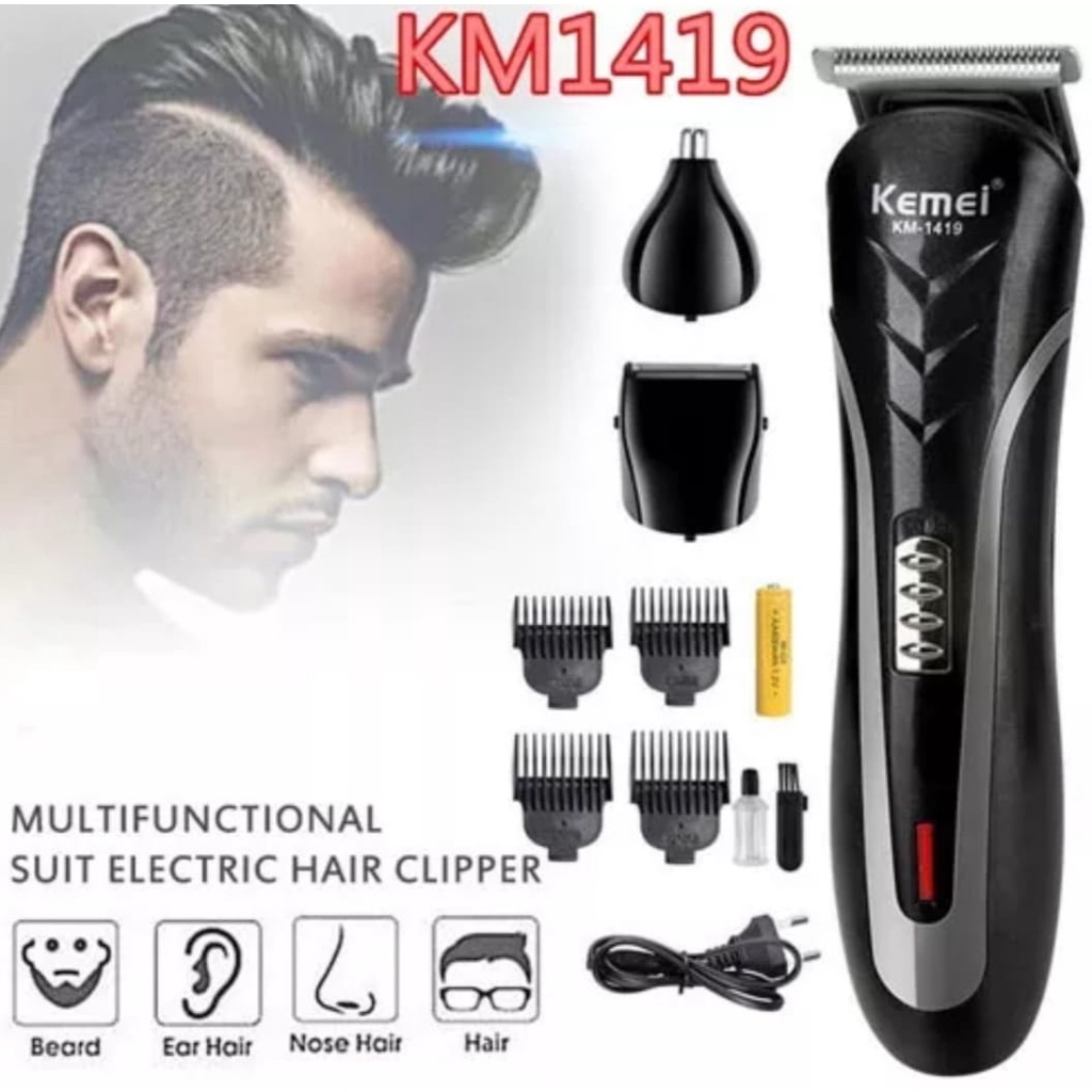 Alat Cukur Rambut,Kumis,Jenggot Rechargeable Hair Clipper Elektrik Portable KEMEI KM-1419 Clipper 3in1-Alat Cukur Rambut Rechargeable 1 SET KEMEI KM-1419-Mesin Alat Cukur Rambut Elektrik