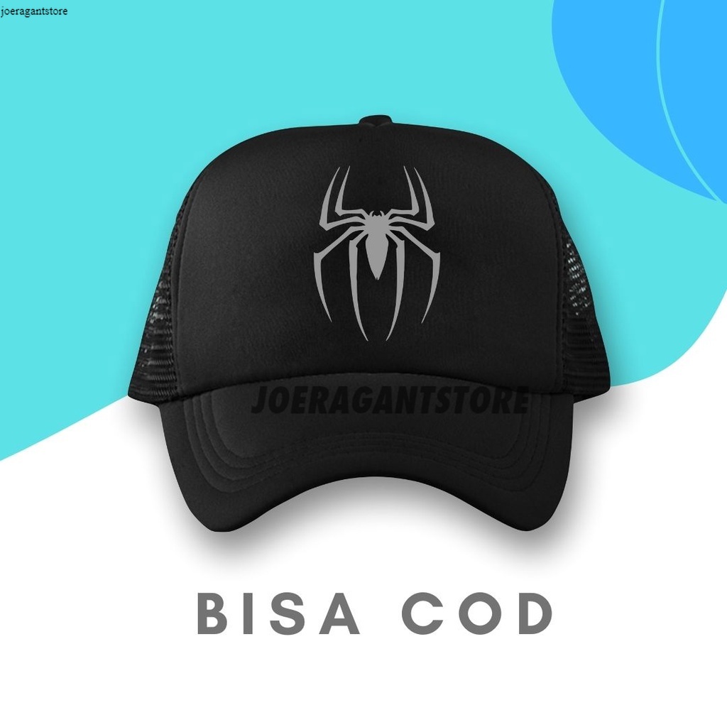 Topi Trucker Topi Jaring Topi Bisbol Hitam Logo Spiderman Topi Jaring Polos Topi Jaring Pria JS