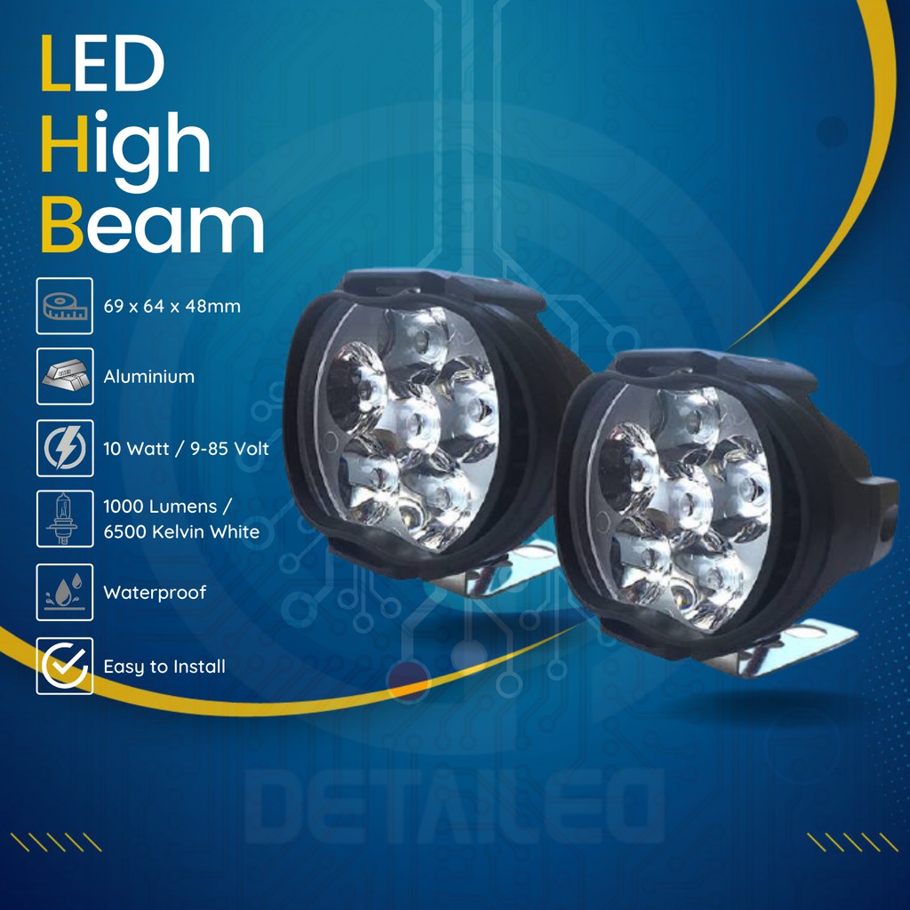Lampu LED Tembak Motor Paling Terang High Beam 1000 Lumens 2 PCS Murah