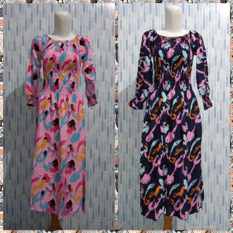 Daster Bali Aurel Motif Warna Hitam/Daster sexy/Daster smok lengan panjang termurah