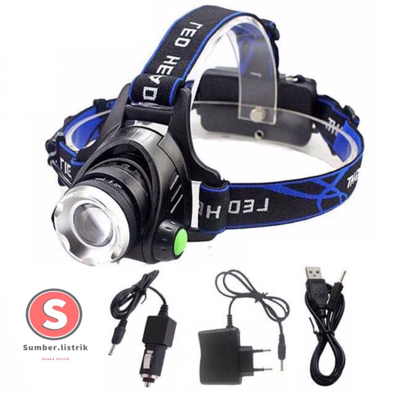 Senter Kepala LED Zoom Super Terang Headlamp LED Cree XML T6 Waterproof Anti Air