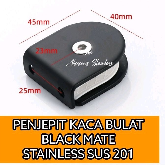 PENJEPIT KACA BULAT BLACK MATTE / GLASS CONNECTOR STAINLESS SS 201