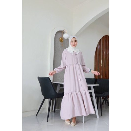 SADIYA MAXI - Gamis Dress Kerah Korea Polos (Ld 102 Pjg 132)